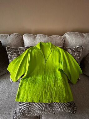 Bright Lime Green V-Neck Blouse